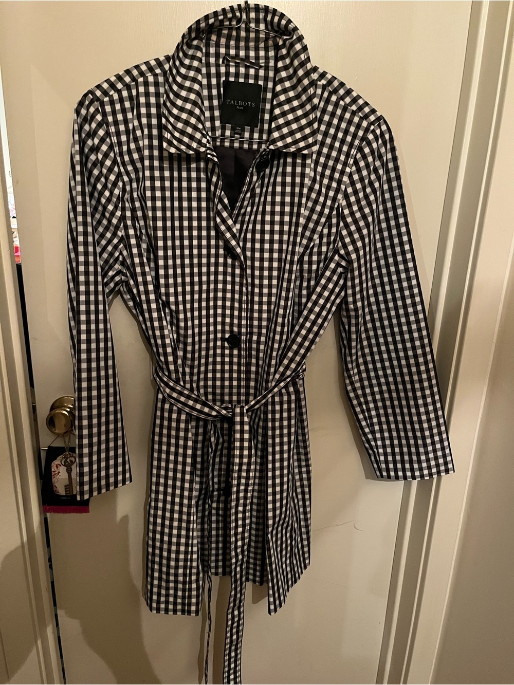 Talbots Black & White Gingham Tie-Belt Trench